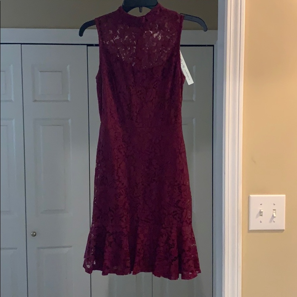 Maroon Dress with Lace Detailing